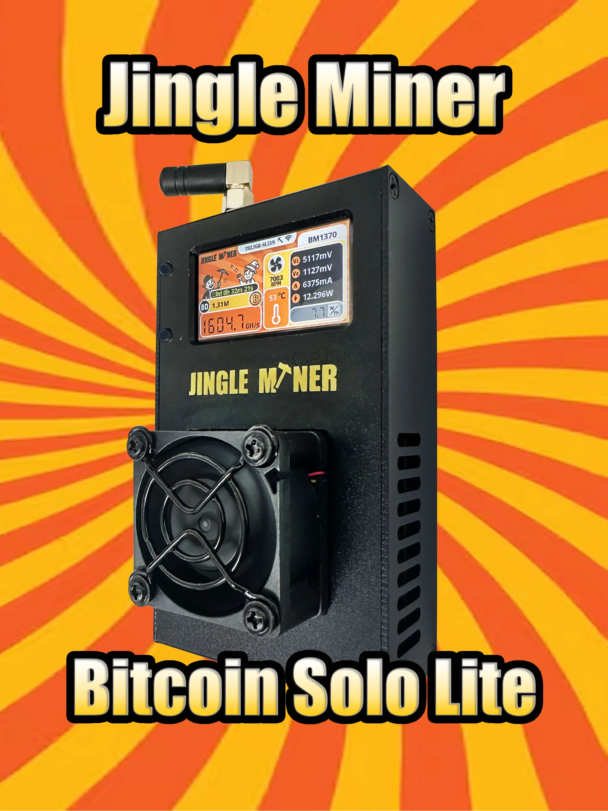 

Jingle Mining BTC Miner BM1370 ASIC Chip BTC Solo Lite 1.2TH/S 5V DC Brand New In Stock Fast Shipping
