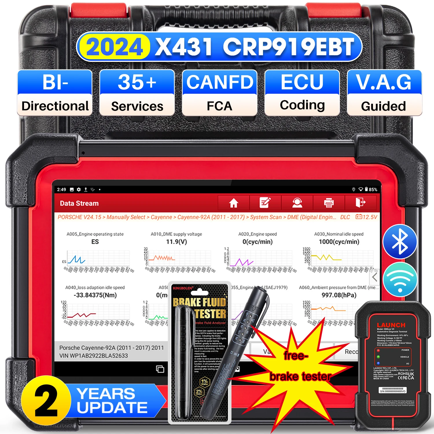 LAUNCH X431 CRP919E BT OBD2 Scanner CAN FD DOIP 31 Reset Full System ECU Coding Auto Car Bidirectional Diagnostic scan Tools