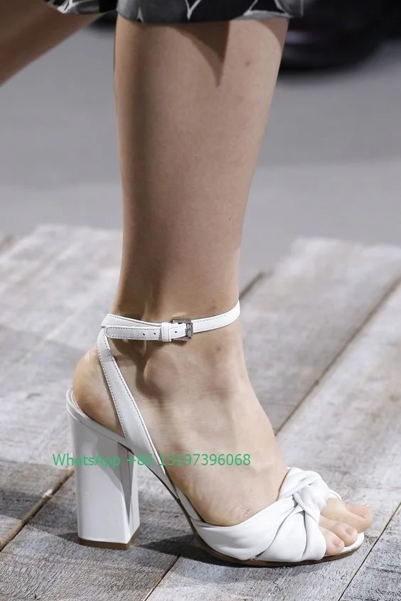 Lady daily PU white chunky heel pumps open toe buckle sandalss T show dress sandalss summer elegant high heels  footwear size 46