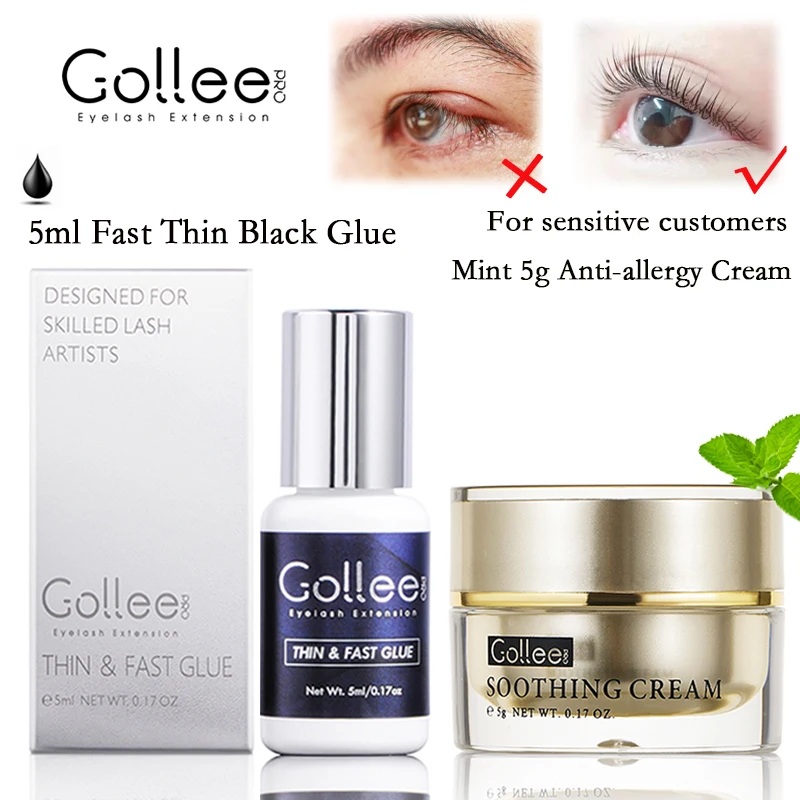 

Gollee Waterproof Adhesive Eyelashes 5ml No Irritation Mint Anti-allergic Cream Gel for Lash Extensions Eyelash Allergy Glue