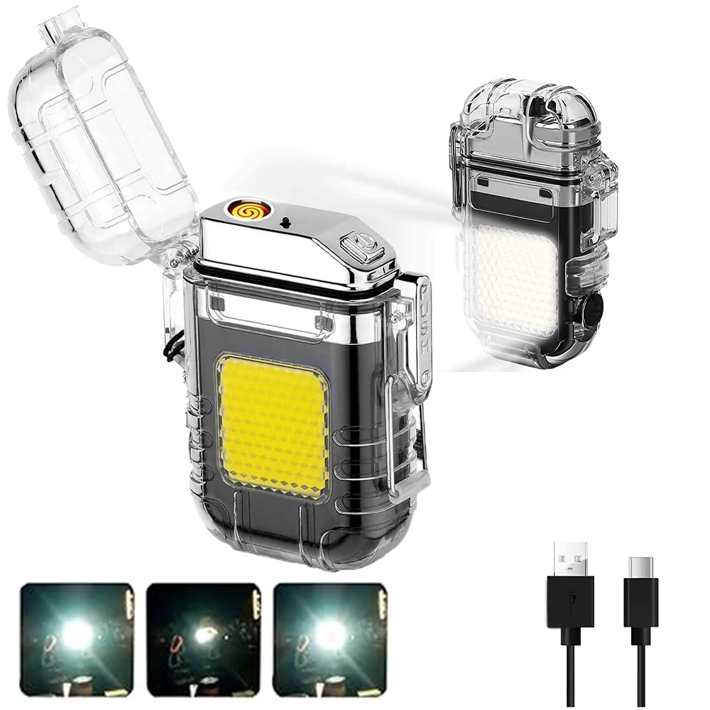 USB Rechargeable Electric Lighter with LED Light Portable Light and Safe for Travel and Camping
