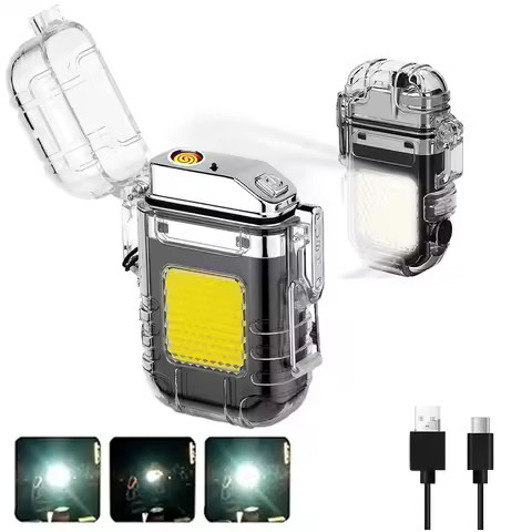 Isqueiro Elétrico Recarregável USB com Luz LED Portátil Leve e Seguro para Viagens e Acampamentos