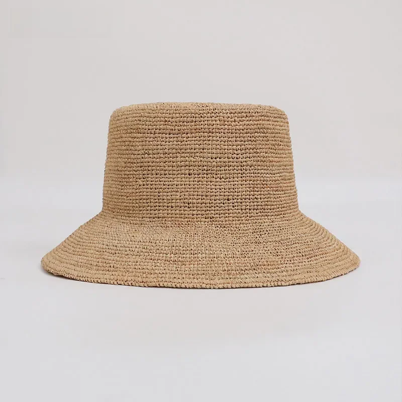 Letnie ręcznie robione słomkowe kapelusze z szerokim rondem z rafii Moda damska Casualowy kapelusz przeciwsłoneczny Składane płaskie słomkowe kapelusze Wakacyjny kapelusz plażowy — zdjęcie 2