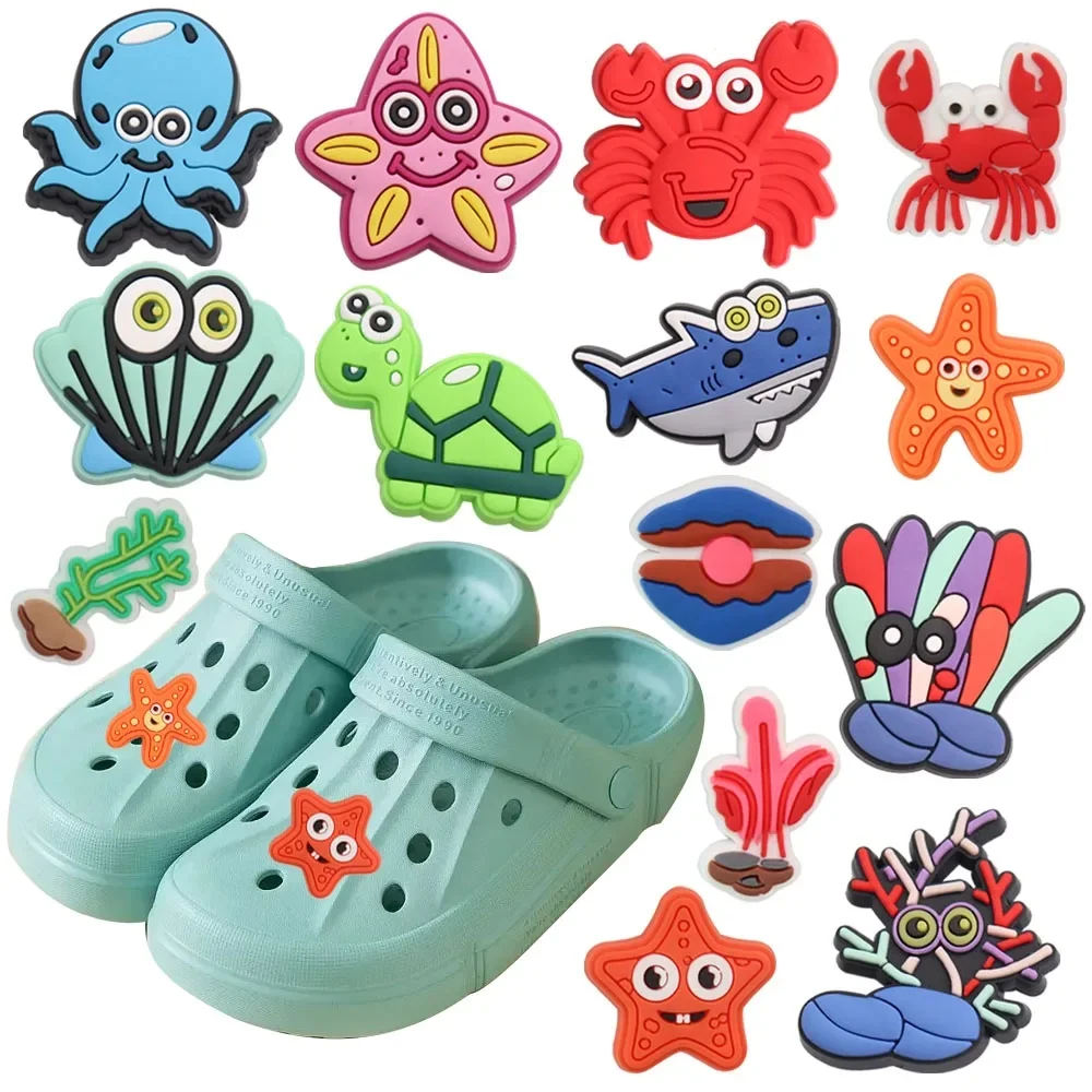 Breloques de chaussures en PVC pour enfants, bracelets strucFit, décoration de sandales, cadeau pour enfants, animal de mer, étoile de mer, crabe, poulpe, seed, lieux, coquillage, Abropérer, 1-14