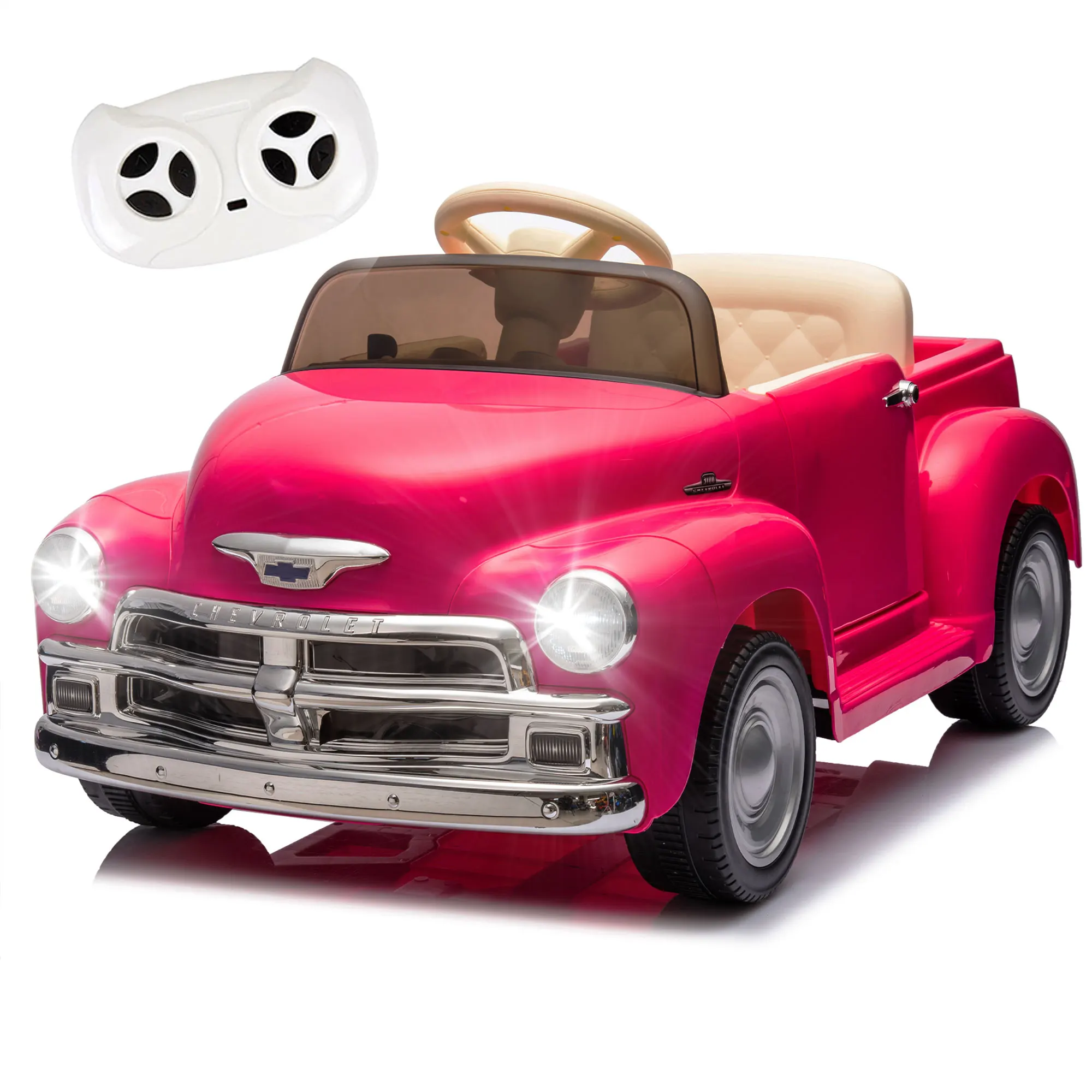 

Детский электромобиль-грузовик 12В, лицензированный Chevrolet 3100 Пикап, с родительским контролем, винтажный дизайн, 3 скорости, LED-подсветка