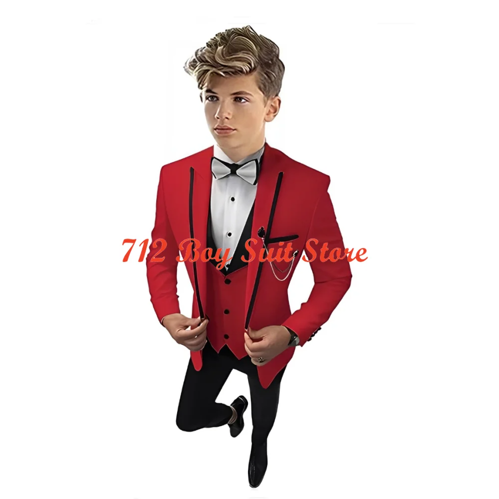 Jongens Smoking Formele 3-delige Bruiloft Kids Pak Slim Fit Blazer Vest Broek Set Kinderen Outfit