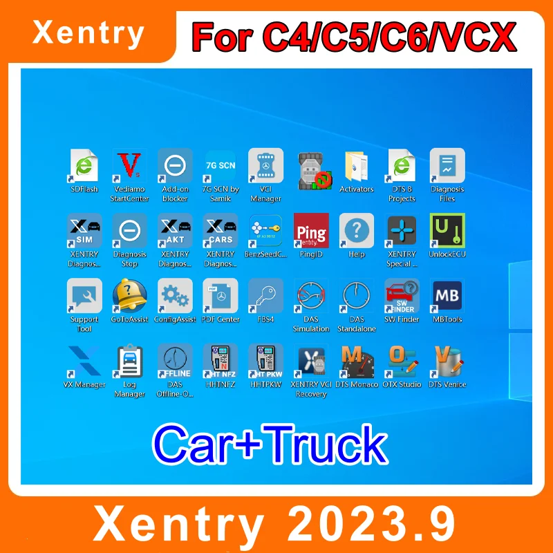 Xentry 2023.12+2023.09 Full Software WIS EPC Vediamo DTS Monaco XDOS Passthru C4/C5/C6/VCX Openport J2534 Car Truck Diagnostic