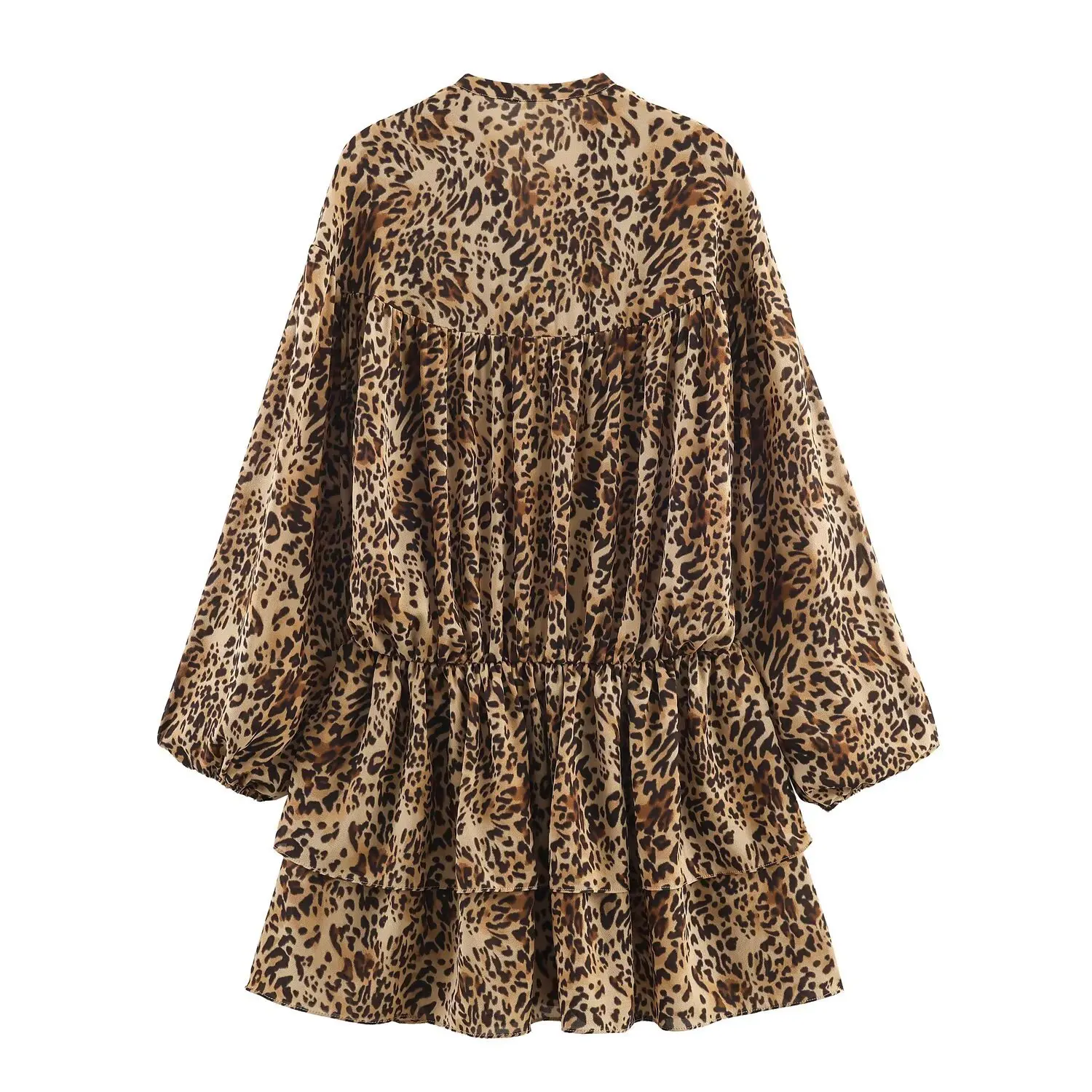 Vestido de mujer 2025 otoño nuevo estilo estampado de leopardo manga larga en capas Mini vestido suelto moda Sexy personalidad Casual