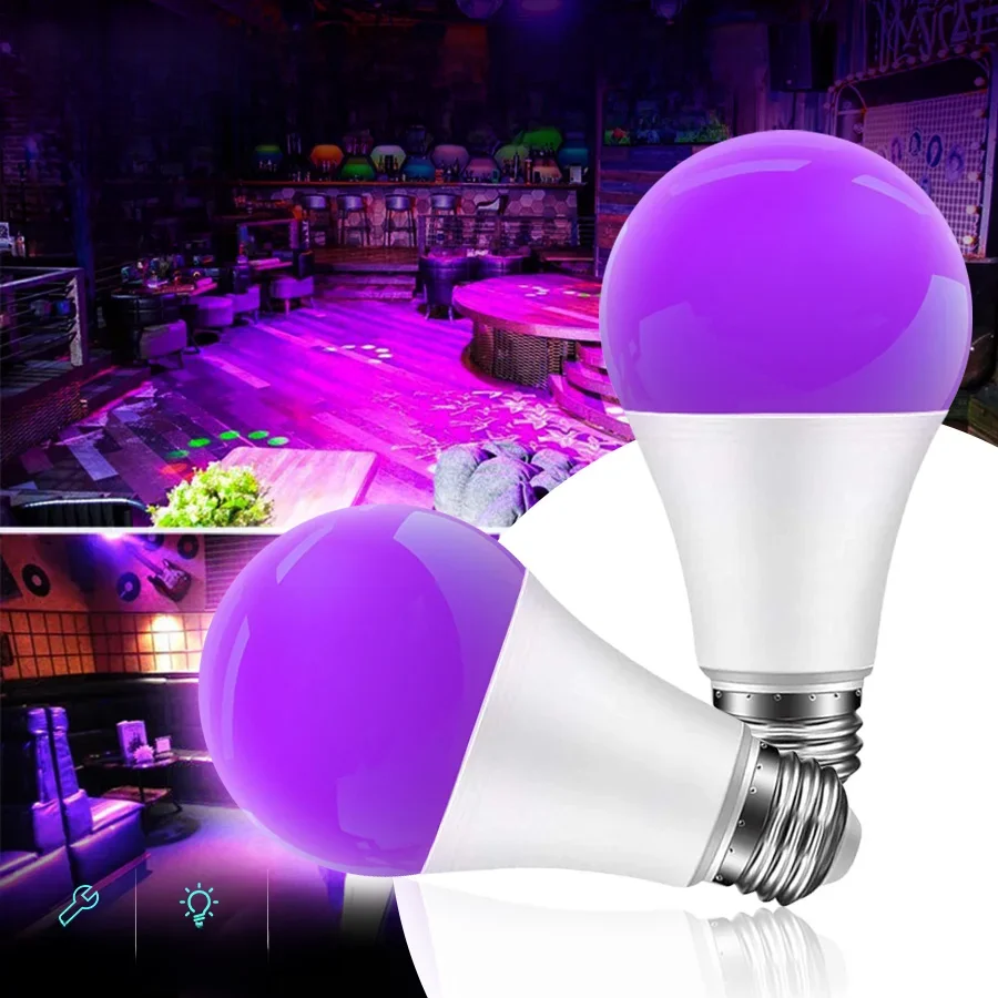 Ampoules LED 9W lumière noire E27 ampoule LED niveau UV 395nm lumière UV fête peinture corporelle lumières LED fluorescentes pour barre de fête Disco