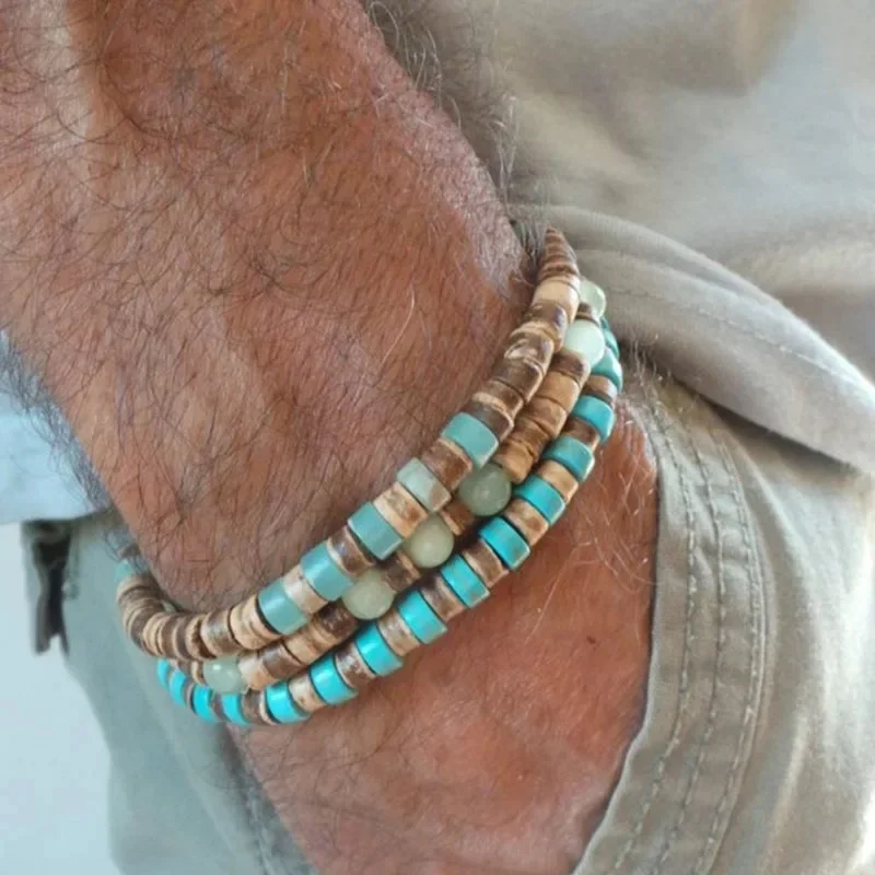 Herenarmband met kralen, armband in surferstijl. Herenarmband, stapelarmbanden, stretch-boho-armbanden - afbeelding 2