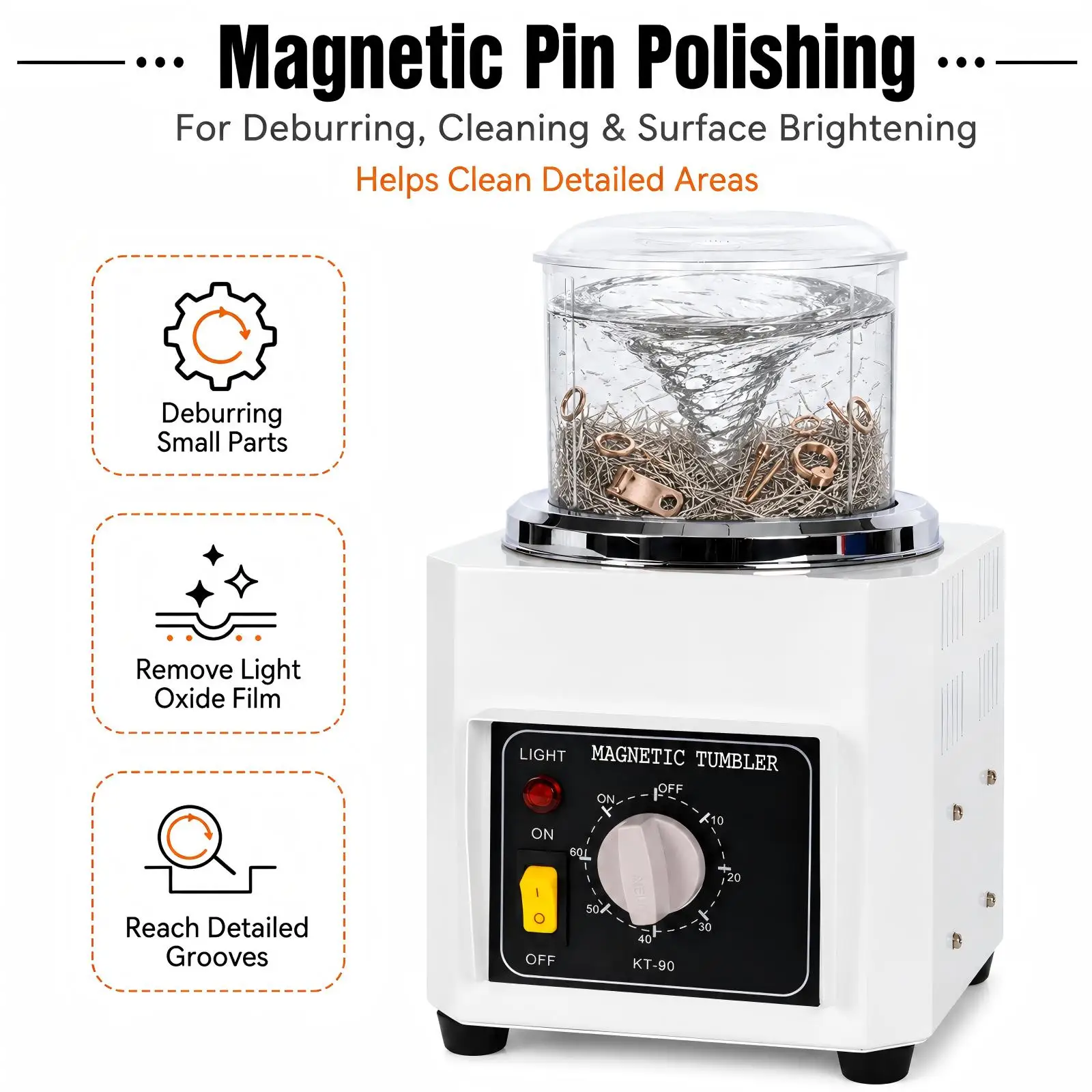 AHT KT90 Magnetic Tumbler Polisher Machine 180W Jewelry Deburring Finisher Mini Magnetic Polishing Machine For Pins Metal Hardwa