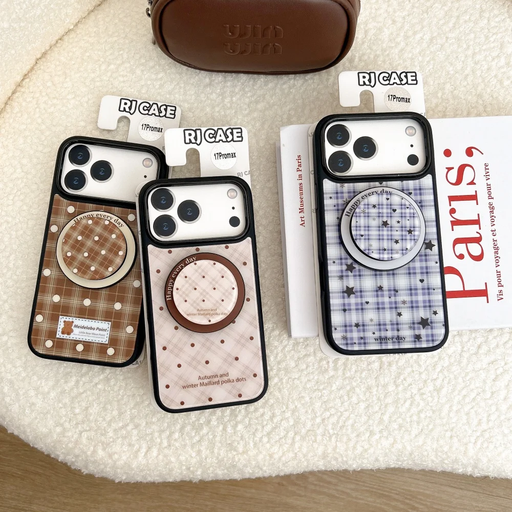 Custodia per cellulare con supporto magnetico coreano INS a pois stella adatta per iPhone 15Pro/15/16/17Pro Max custodia protettiva antiurto