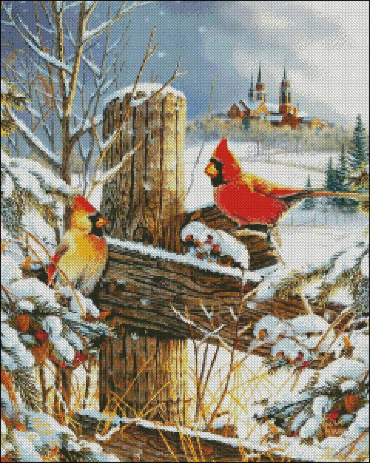 2024Holy Hill Cardinals - Counted Cross Stitch Kits - DIY Handmade Needlework Embroidery 14 CT Aida Sets DMC Color