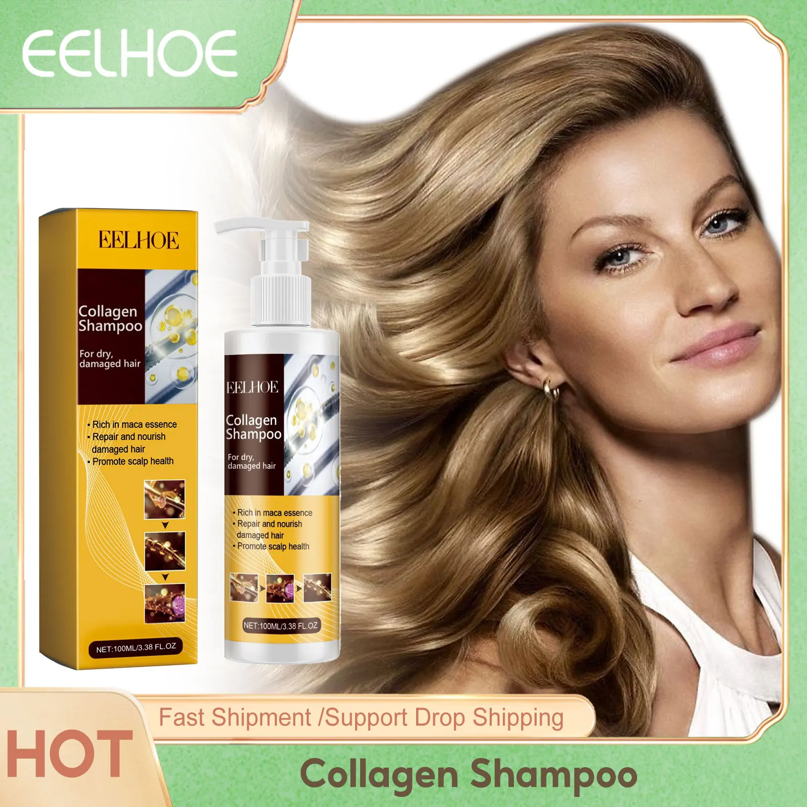 

Collagen Shampoo Prevent Hair Loss Hair Breakage Treatment Nourish Hair Roots Frizzy Remover Smoothing Brightening Shampoo 100ml