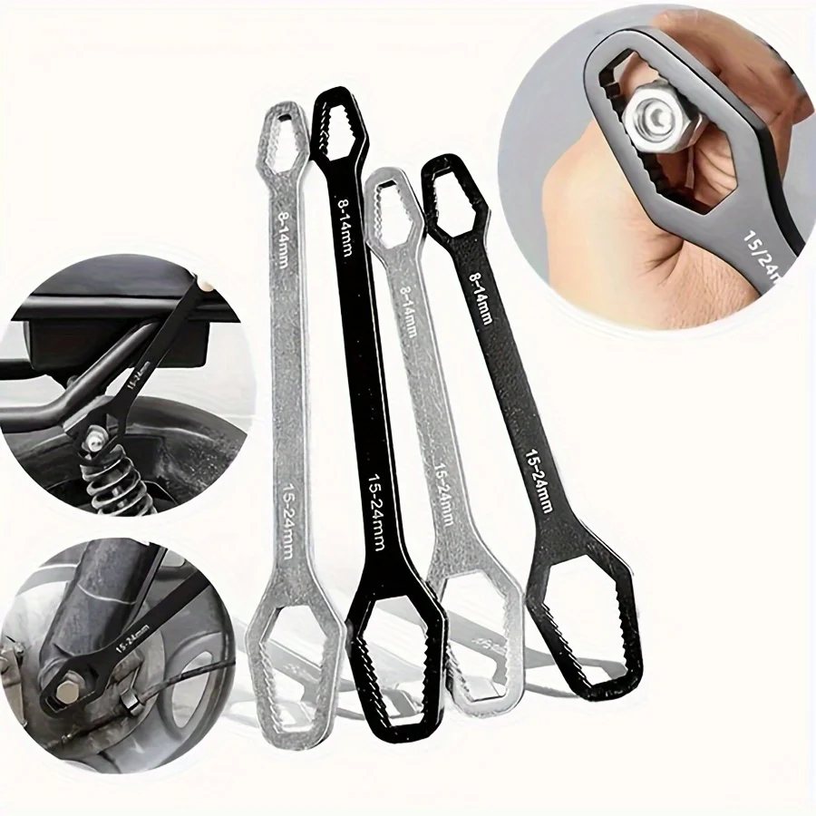 Multi-Functional Black Wrench – 5mm Thick Adjustable Self-Tightening Double-Head Open Range 3-17mm for Auto & Home Use image 5