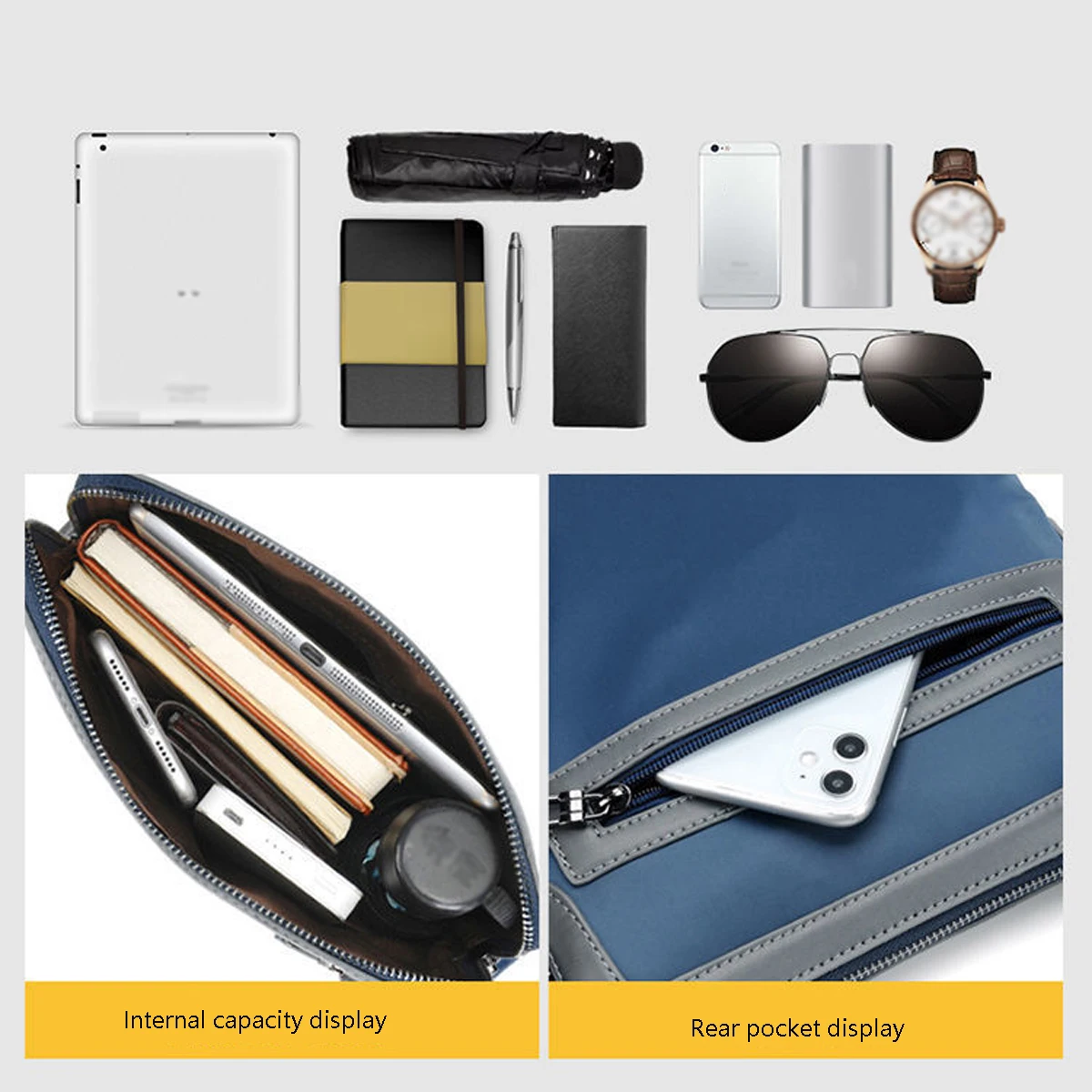Modische Hochwertige PU-Umhängetasche für Herren mit Großer Kapazität, Verschleißfest und Langlebig, Geräumiger Schultergurt, Crossbody-Tasche – Detail 8