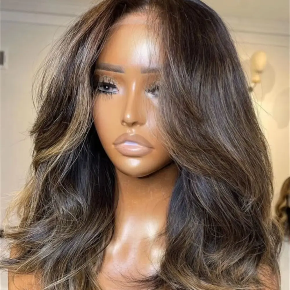 Long 24inch Highlight Brown Wave Preplucked 180Density 5x5 Silk Base Jewish Human Hair Wig With Baby Hair HD Lace European Hair