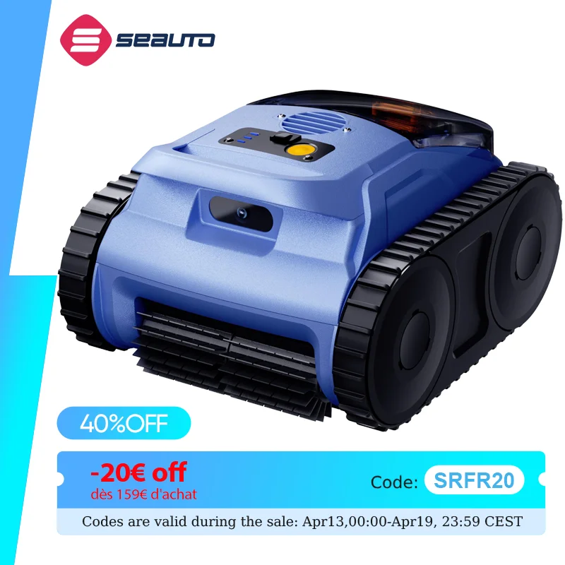 Seauto SAT 20 Pro Cordless Robotic Pool cleaning, Wall Climbing, 180-Min Runtime, Sonar Navigation, for Pool 2150 Sq. Ft.