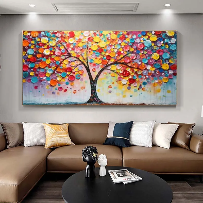 Original Colorful Tower Tree Oil Painting Impasto Textured Tree Canvas Painting Dreamy Vibrant Handmade Deocr Contemporary Art