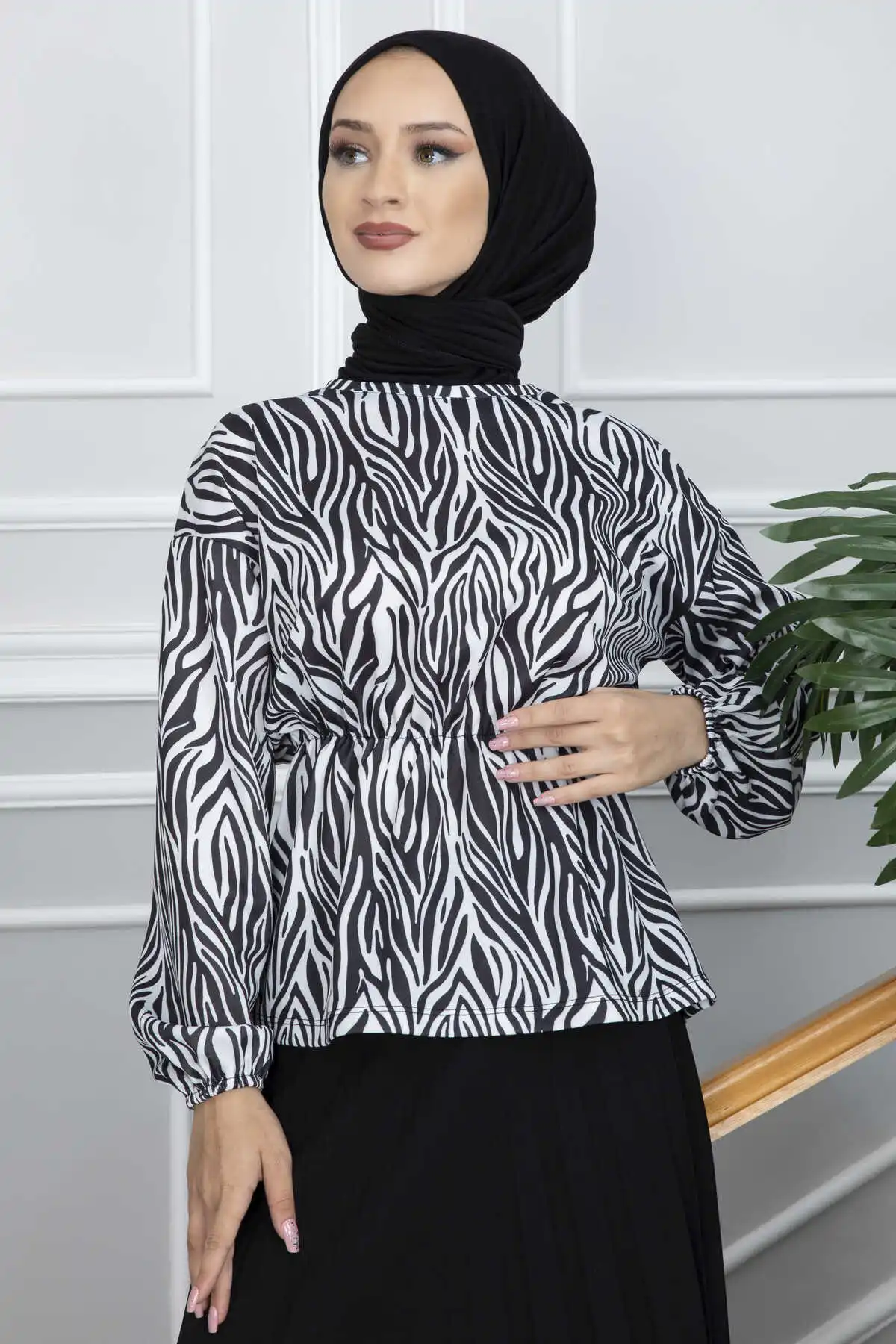 

Women Clothing Zebra Patterned Hijab Skirt Suit Autumn Blouses Fashion Muslim Sets Long Sleeve Turkish Pants Abaya Solid İslamic