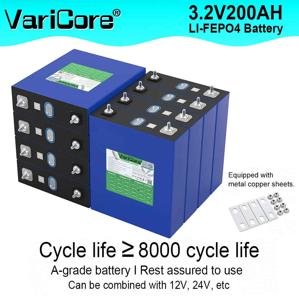 VariCore 3,2V 200Ah LiFePO4-Batterie Lithium-Eisenphosphat-Batterien mit einer Lebensdauer von über 8000 Zyklen, für Wohnmobile, Offroad, Solar, Marine und Boote