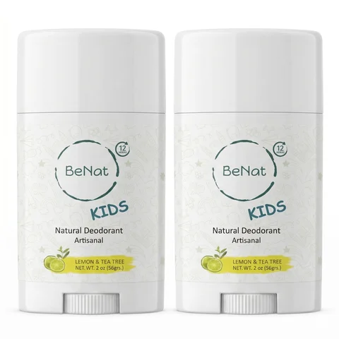 BeNat 2-Pack Natural Deodorant Stick for Kids & Teens - Aluminum-Free Gentle Underarm Odor Care Solid Balm for Sensitive Skin, Daily Freshness