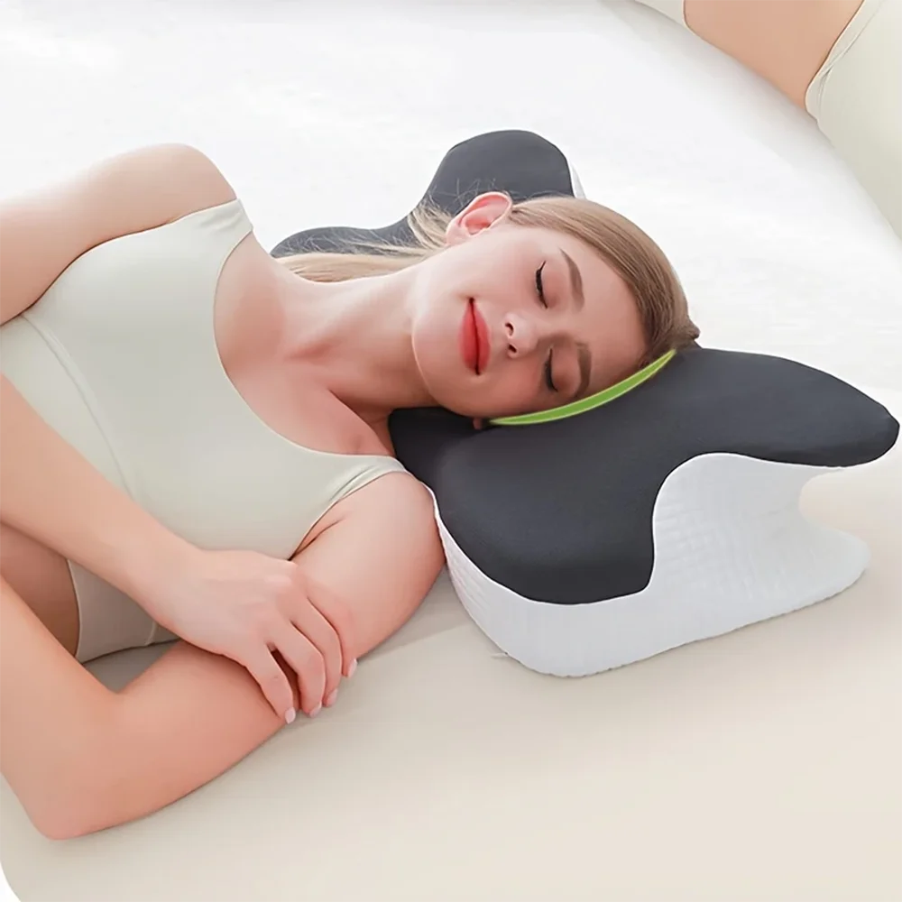 Подушки из пены с эффектом памяти в форме бабочки, расслабляющие шейные подушки с медленным отскоком шеи, эргономичный контурный дизайн для сна по бокам/зади/отломача