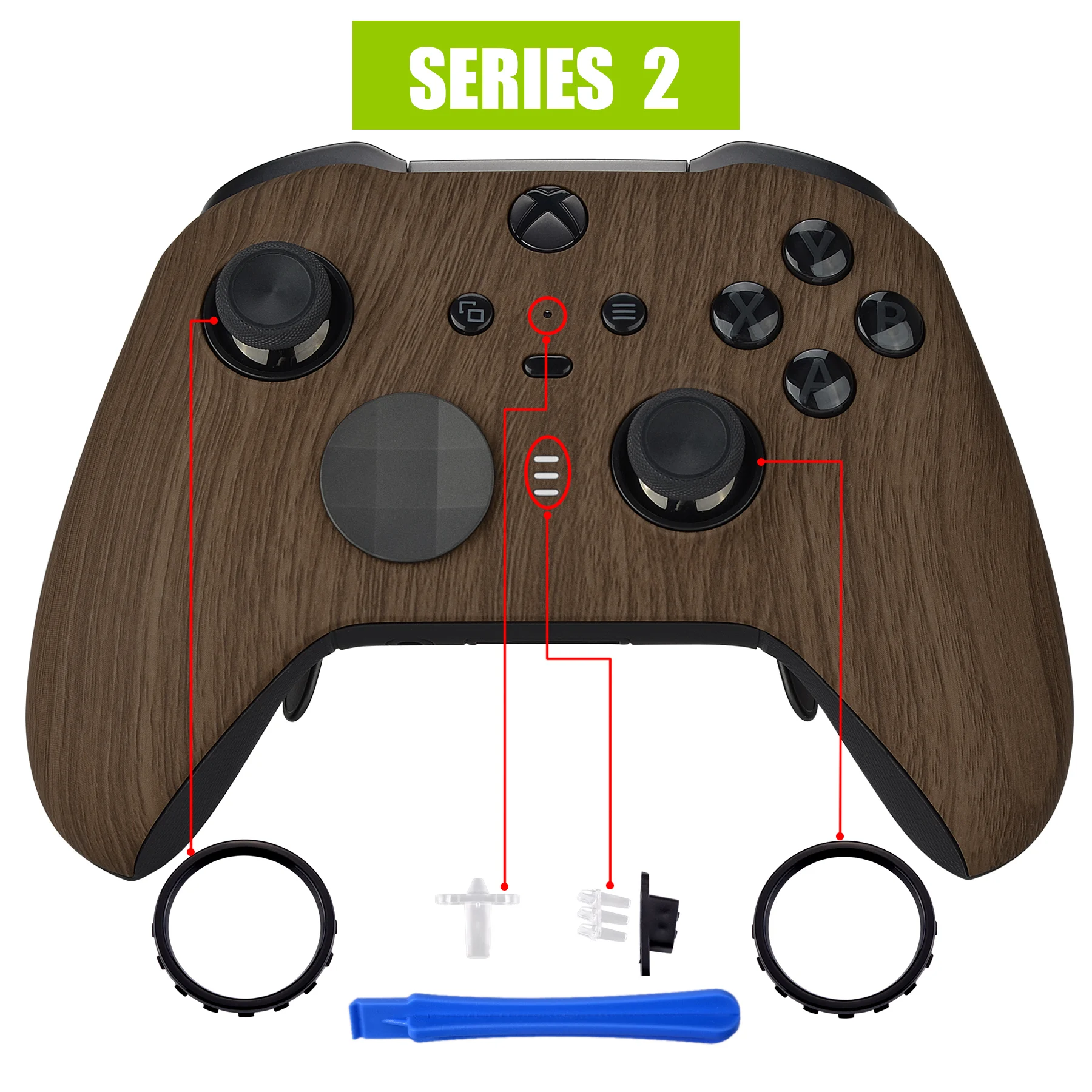 eXtremeRate Soft Touch Faceplate Front Housing Shell Repair Kit for Xbox One Elite Series 2 Controller Model 1797 - Wood Grain