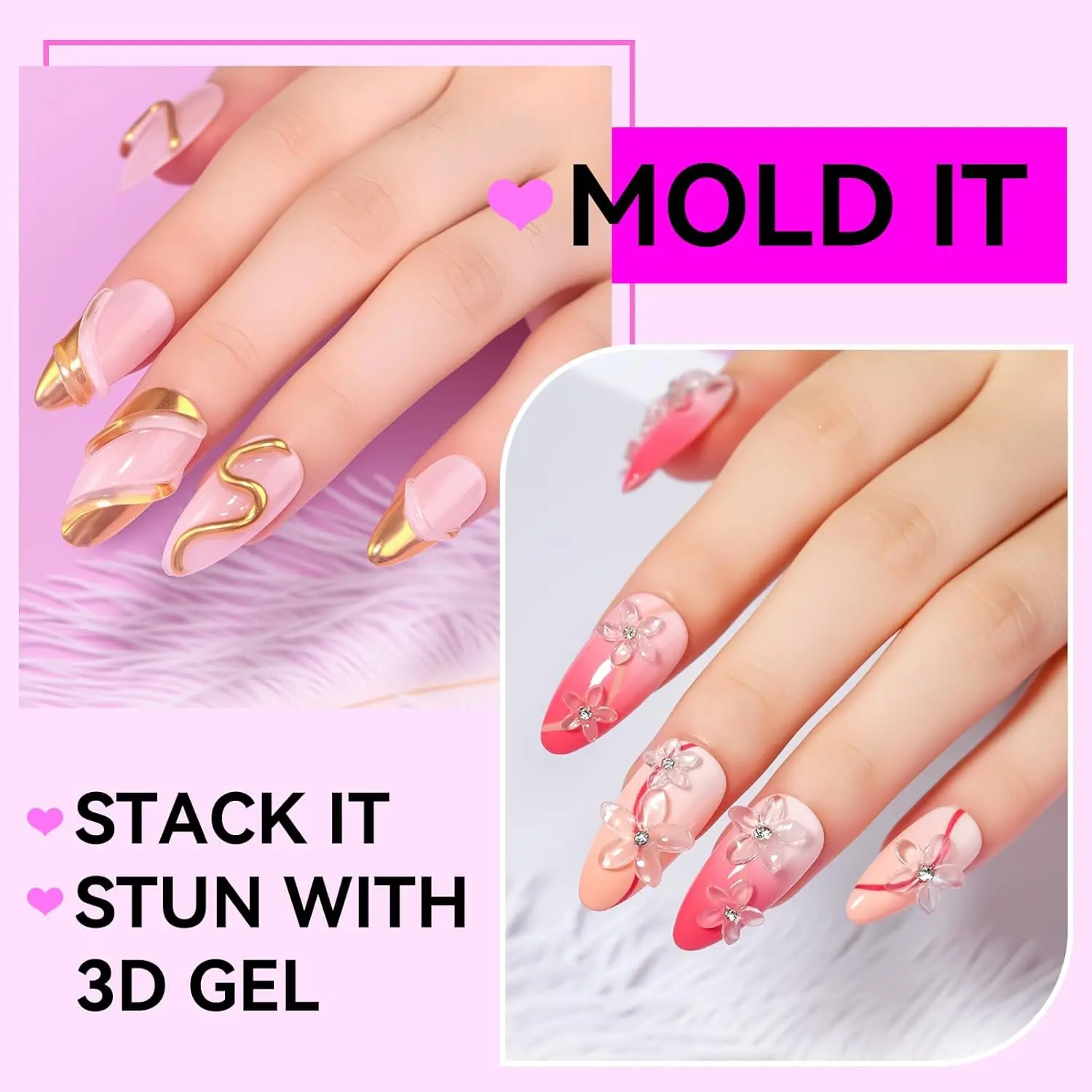 Estensione delle unghie in gel trasparente Glux 4 in – Gel UV non appiccicoso per unghie acriliche e morbide, gel duro per intaglio 3D per materiali per nail art