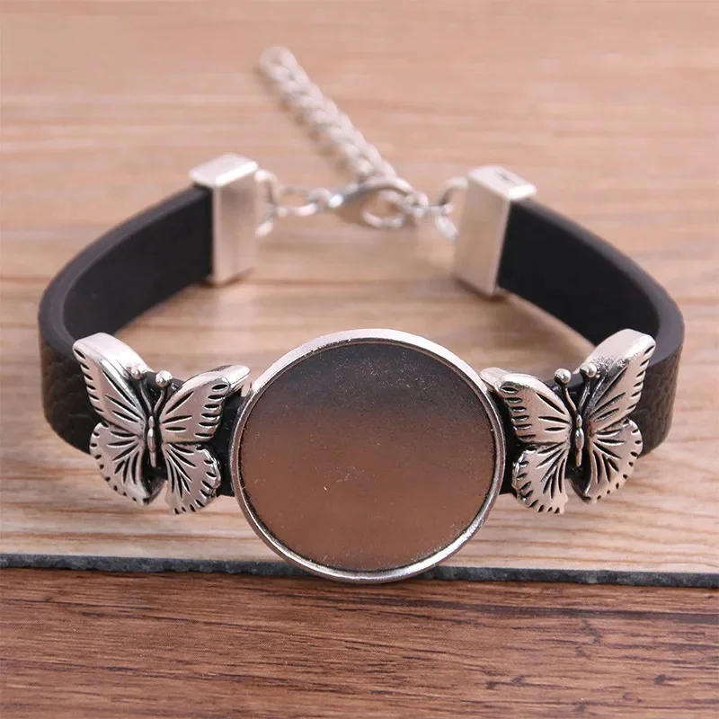 1szt PU Butterfly Bracelets Base Setting Cuff Blank Tace Brazel Fit 25mm Glass Cameo Dome Cabochon DIY Jewelry Findings P6878 — zdjęcie 2