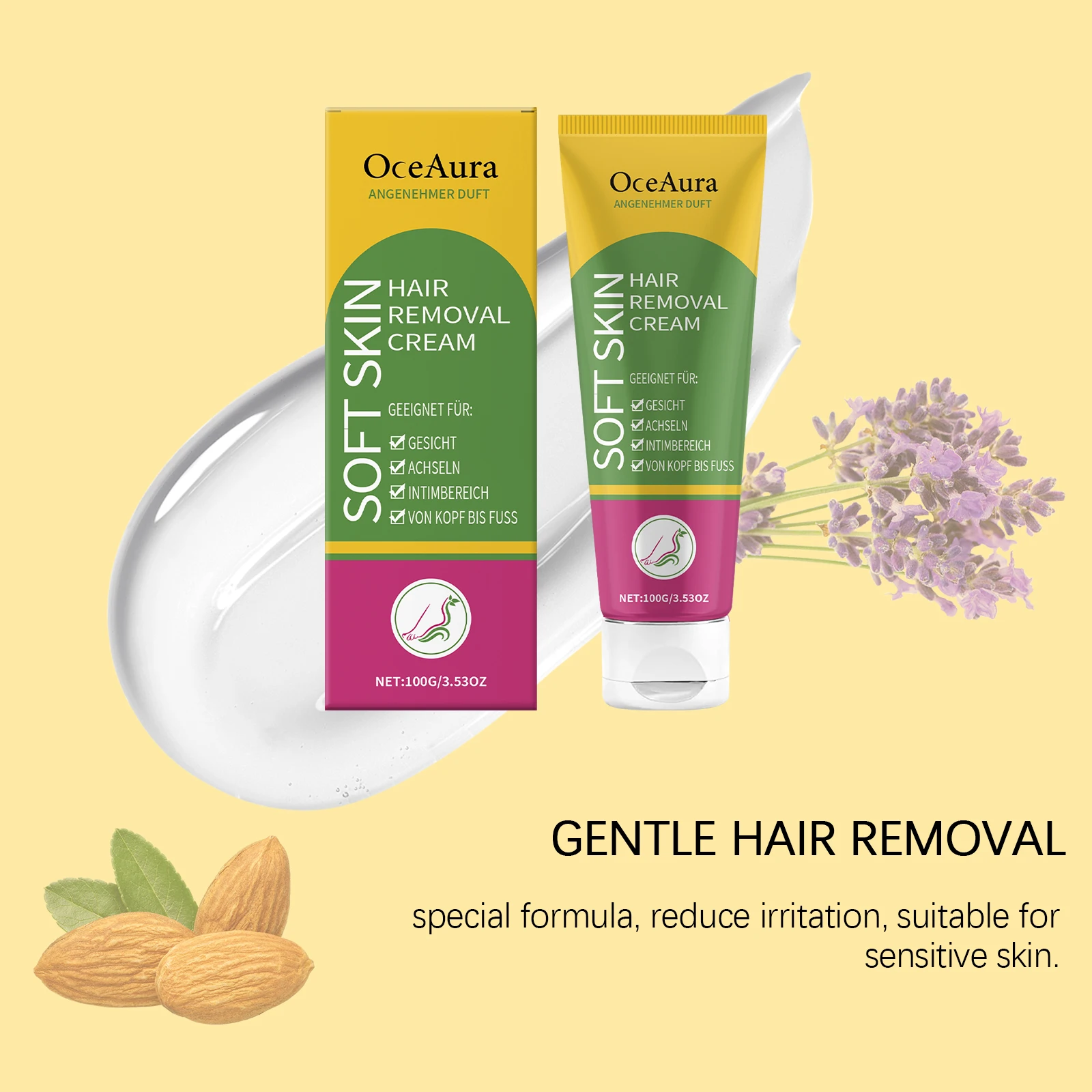 كريم إزالة الشعر من Oceaura كريم منعش غير مزعج للبشرة اللطيفة لتقليص المسام كريم إزالة الشعر الناعم المهدئ لجميع أنواع البشرة