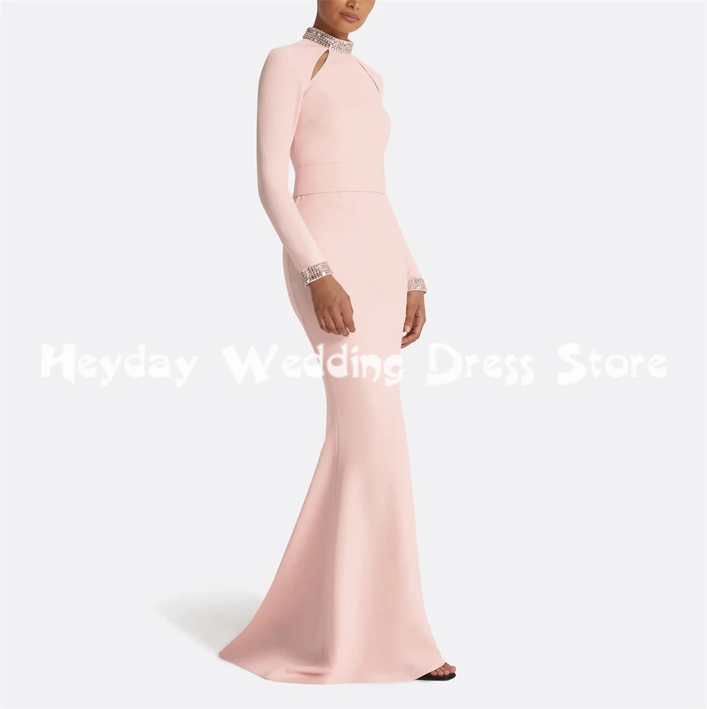 헤이데이 여성용 O넥 비즈 장식 머메이드 드레이프 사우디 이브닝 드레스 긴 소매 바닥 길이 포멀 엘레강트 드레스 2025
