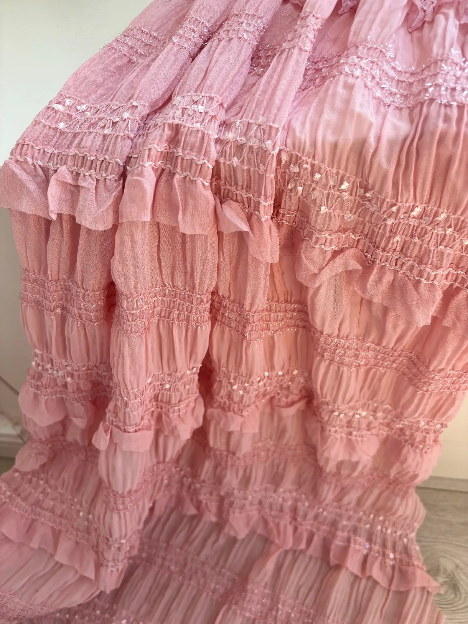 1 Yard Off White Creased Chiffon Fabric For Skirt Puffy Ruffled Chiffon Fabric For Cake Dress