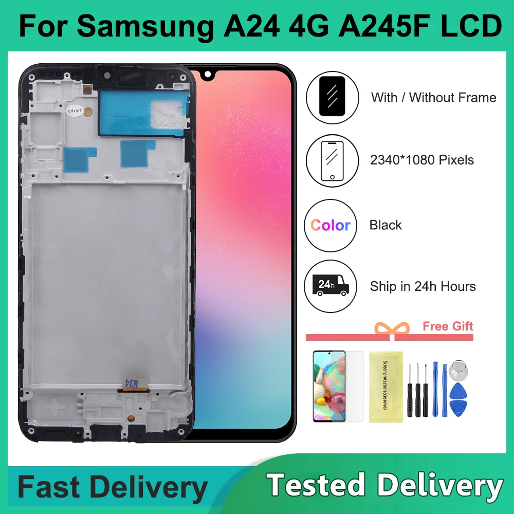 

6.5'' AMOLED For Samsung A24 4G LCD Display Touch Screen Digitizer Assembly for Samsung A245 A245F A2245M Display With Frame