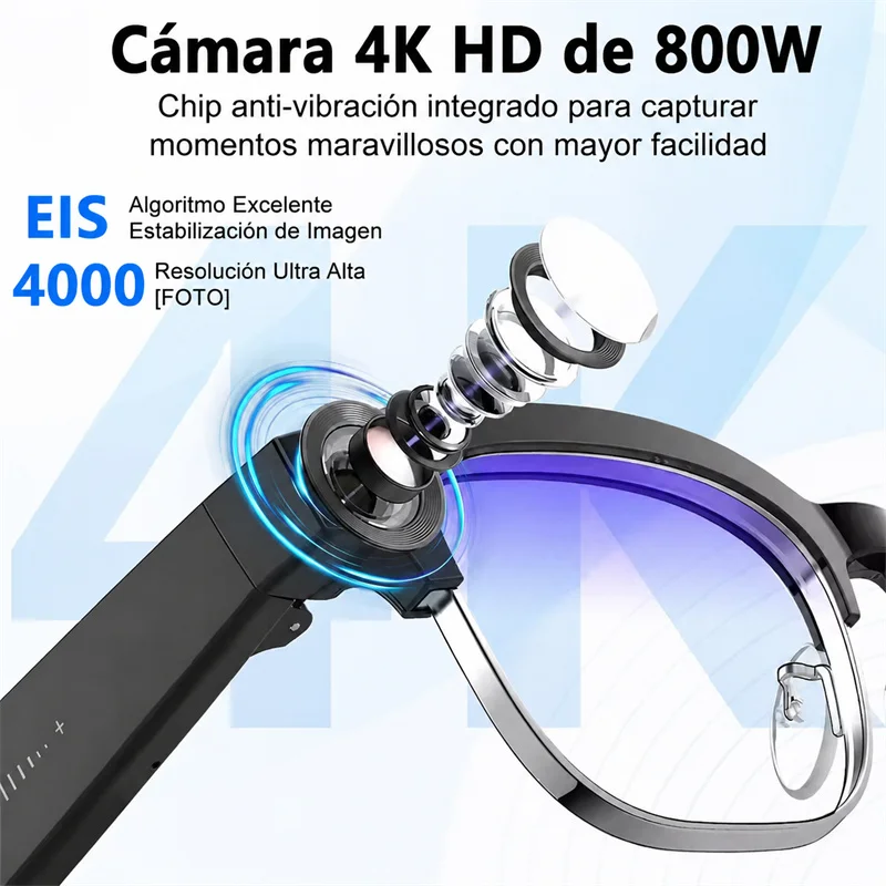 GUHUAVMI Nuevas Gafas Inteligentes con IA, Grabadora de Video y Fotos HD de 8MP, Transferencia WiFi, Grabación de Audio, Traducción por IA, Activación por Voz, Reconocimiento de Objetos, Llamadas Bluetooth, Micrófono Dual, Reducción de Ruido ENC, Control Táctil Deslizante de Volumen, Carga Magnética, Gafas Ligeras Resistentes al Agua IP66