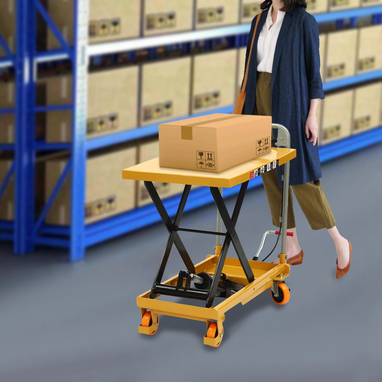 

Гидравлический ножничный подъемный стол, грузоподъемность 227 кг, 70x44x77.5 см, портативная платформа на колесах для мастерских и складов