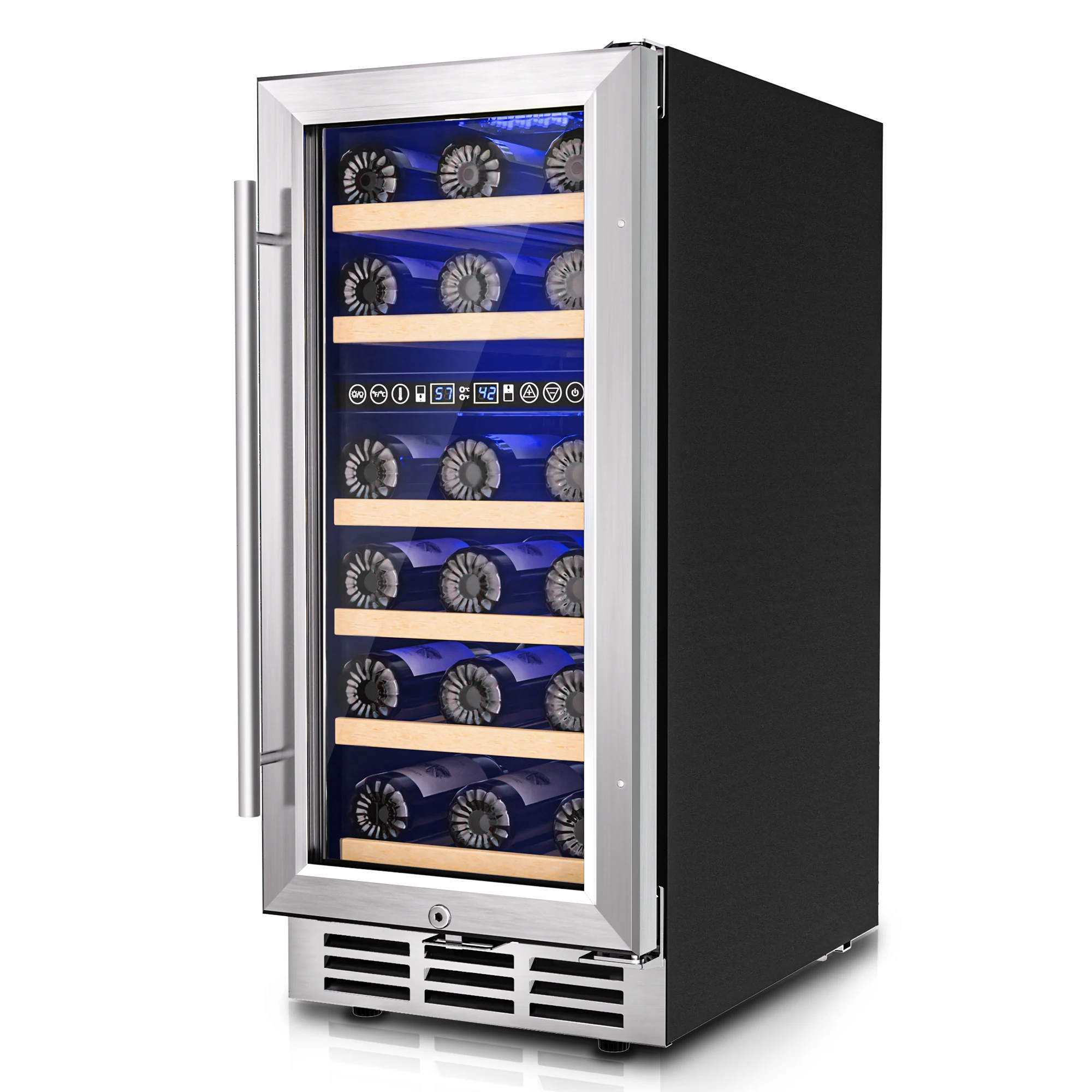 ICYGLEE Enfriador de vino de 15 pulgadas, refrigerador de vino de doble zona con control de temperatura digital con puerta de vidrio de doble capa, 33 botellas