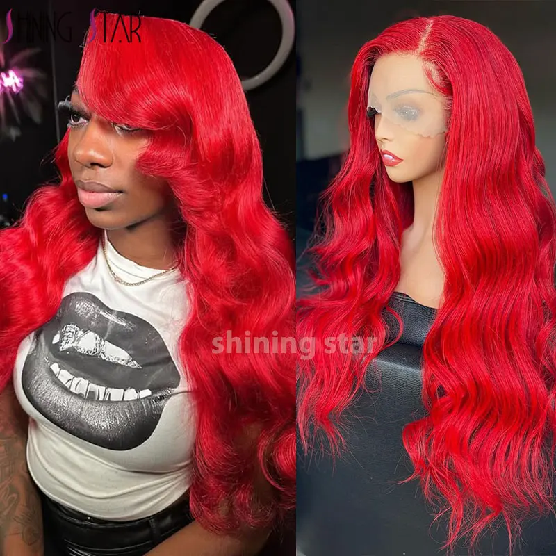 

30 34 Inch Hot Red Body Wave 13X4 Hd Lace Frontal Wig Brazilian Curly Wave 13X6 Lace Front Color Human Hair Wigs 180% For Women