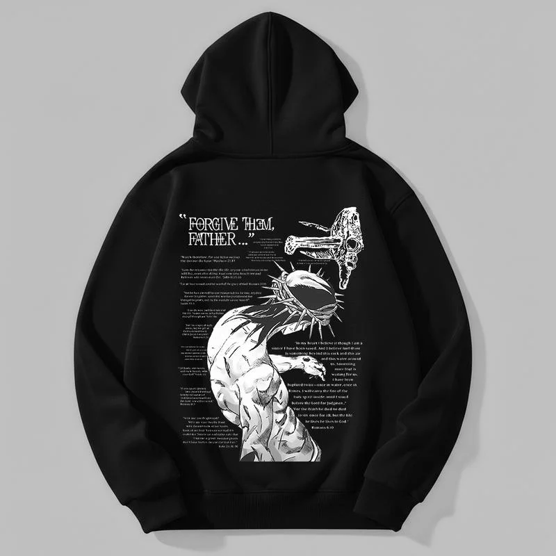 세탁기 사용 가능 성경 구절 그래픽 후드티 면 혼방 블랙 긴팔 풀오버 레귤러 핏 부드럽고 통기성 좋은 원단