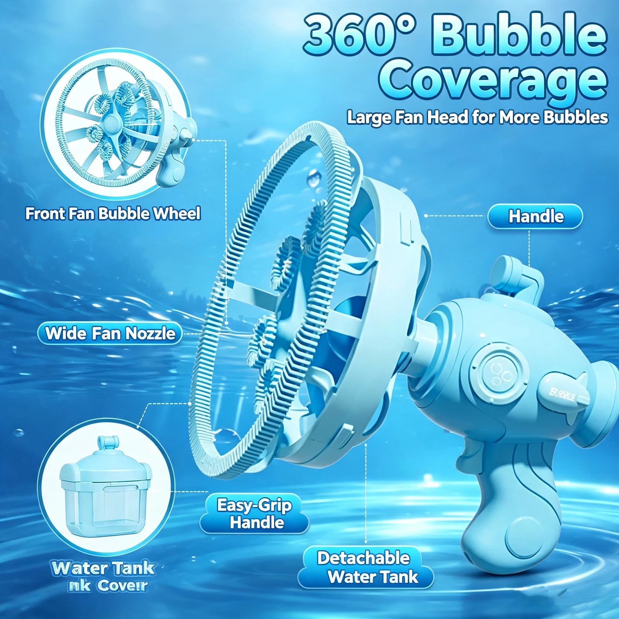 Tolife Kids Submarine Bubble Gun, Upgraded Double Layer Bubble Maker with Large 230ML Bubble Solution, Complete All-in-One Kit, Durable Automatic Bubble Blaster Toy, Super Fun Outdoor Summer Party Birthday Gift for Boys Girls