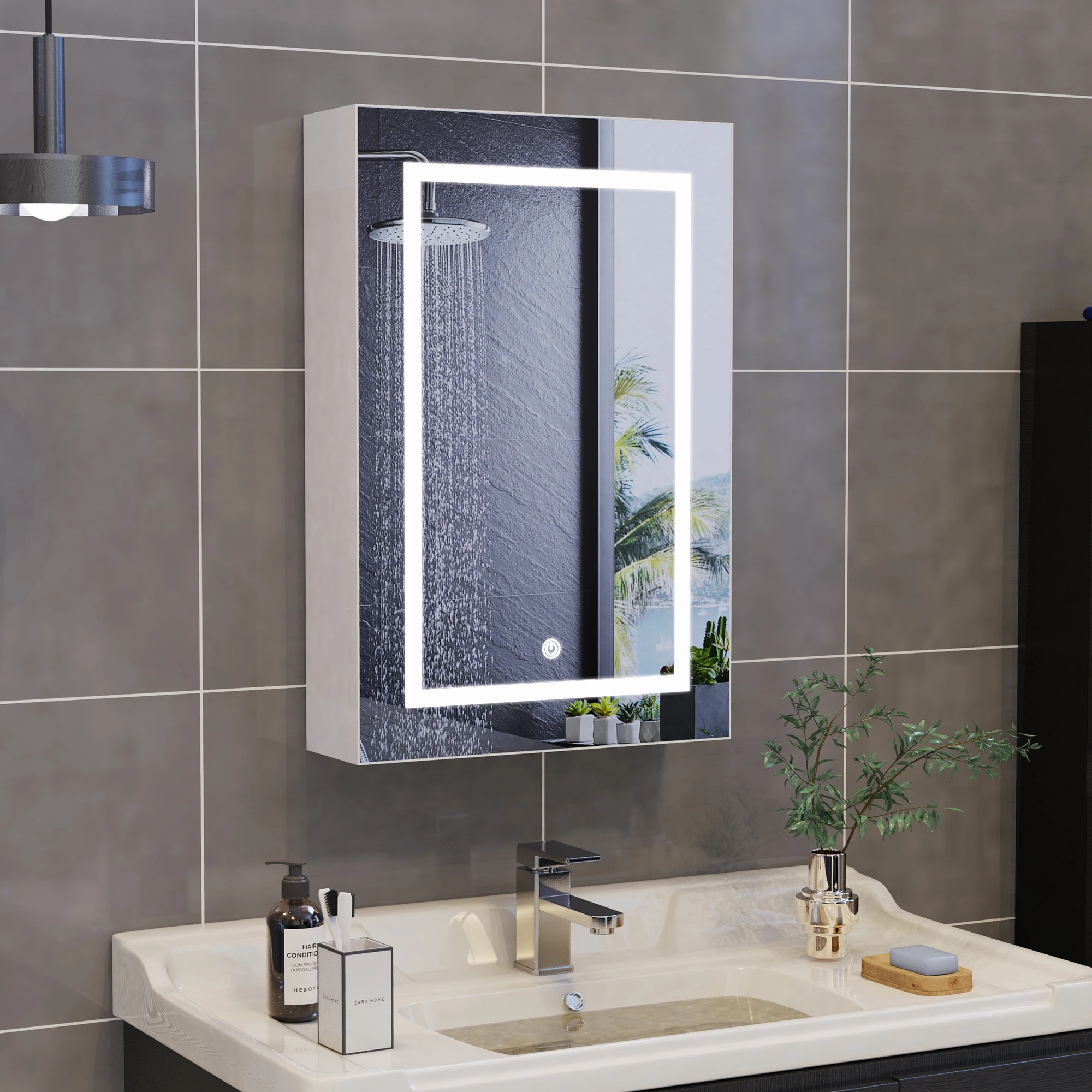 Superaly LED-Spiegelschrank 50x70cm/80x60cm, Badezimmerspiegel mit Einzel-/Doppeltür und offenem Stauraum, 3 einstellbare Lichtfarben
