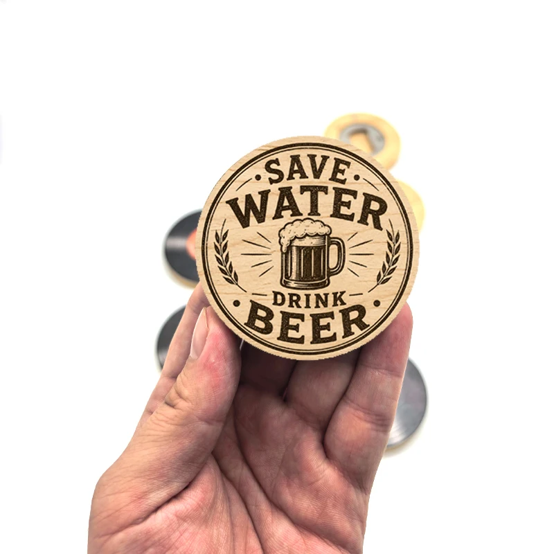 Wooden Magnetic Bottle Opener Beer Opener Wall Mounted Fridge Magnet Cap Catcher Kitchen Bar Tool Gift for Men Dad view 4