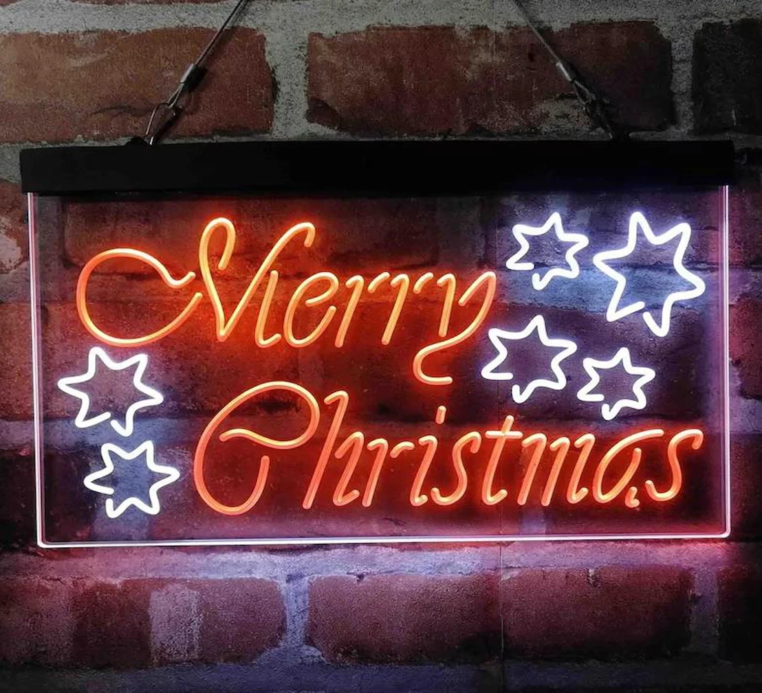 Custom Dual Color LED Neon Sign, Feliz Natal Estrelas Decoração, Luz de néon, Feliz Natal, Presente