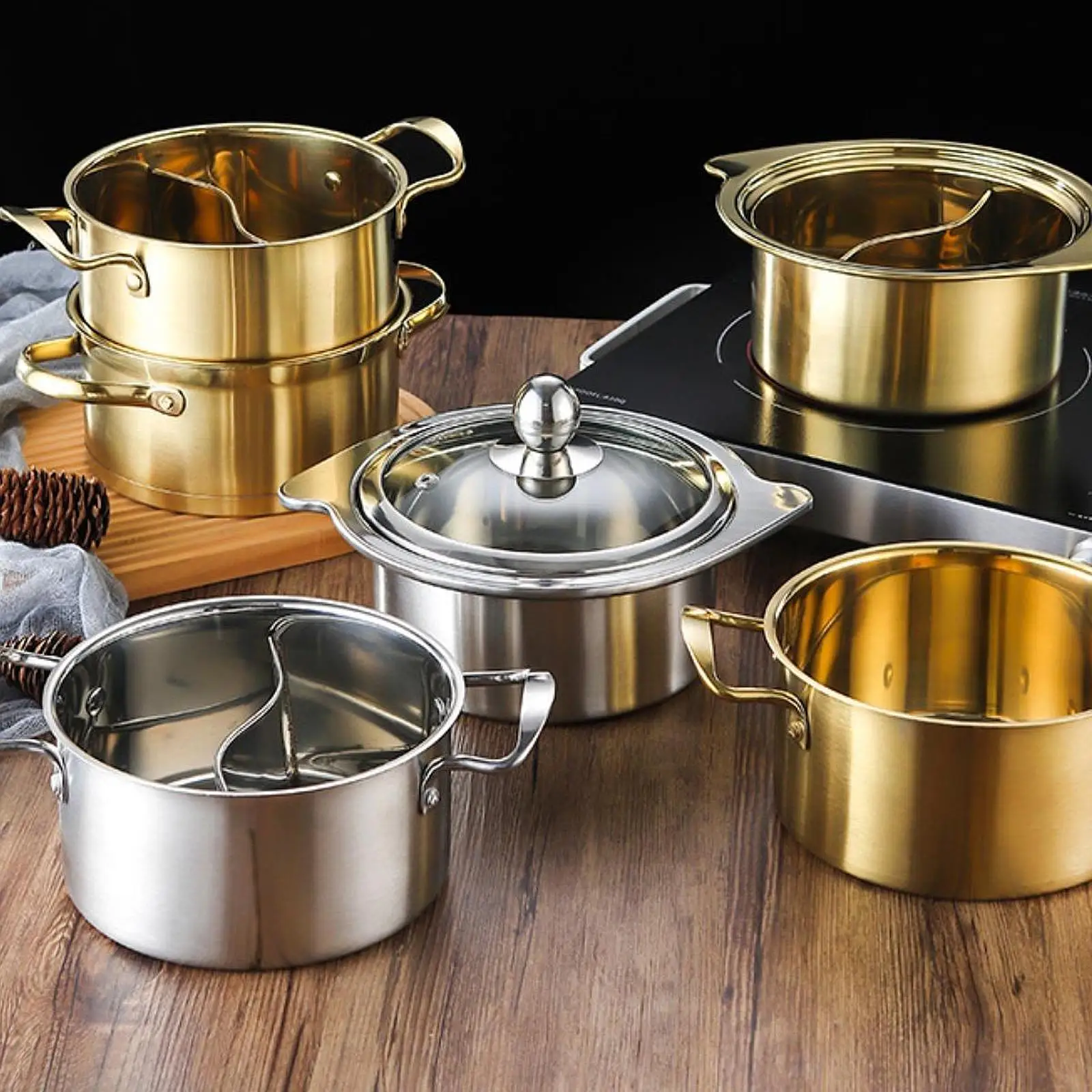 14cm Dual Flavor Hot Pot Stainless Steel Household Chinese Hotpot Cafeteria Shabu Shabu Whirlwind Pot for Single Person