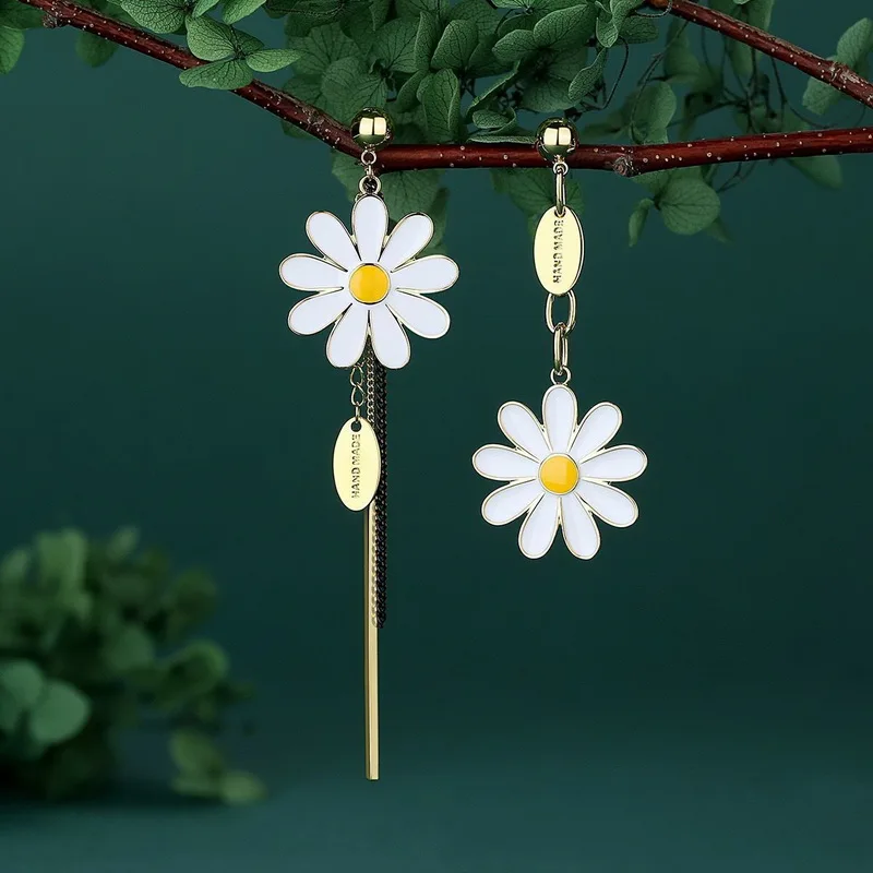 Summer New Korean Floral Daisy Flower Drop Earrings Fashion Fresh Sunflower Asymmetric Earrings Girl Ears Jewelry Brincos Gift