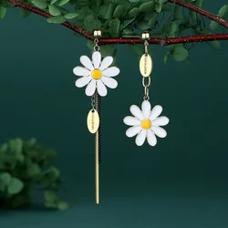 Pendientes asimétricos de girasol fresco para niña, aretes de gota de flores, margaritas florales coreanas, joyería de orejas, regalo, novedad de verano