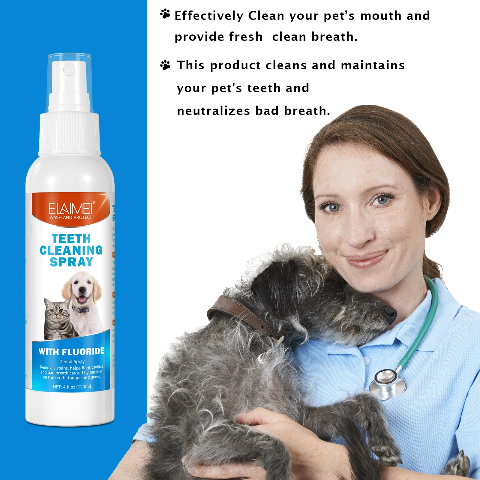 Fresh Breath Pet Dental Spray - Enriched with Fluoride, Mint & Citrus for Healthy Gums & Teeth, Easy Application, 4 fl.oz (120ml