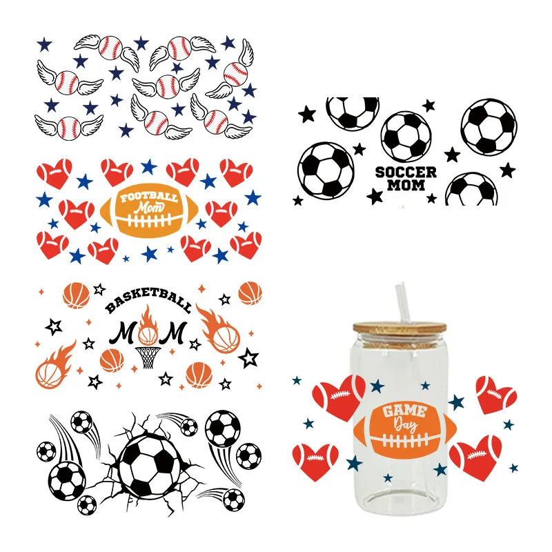 Football UV DTF Cup Wrap Transfers Stickers Waterproof For Glass Decoration D5545