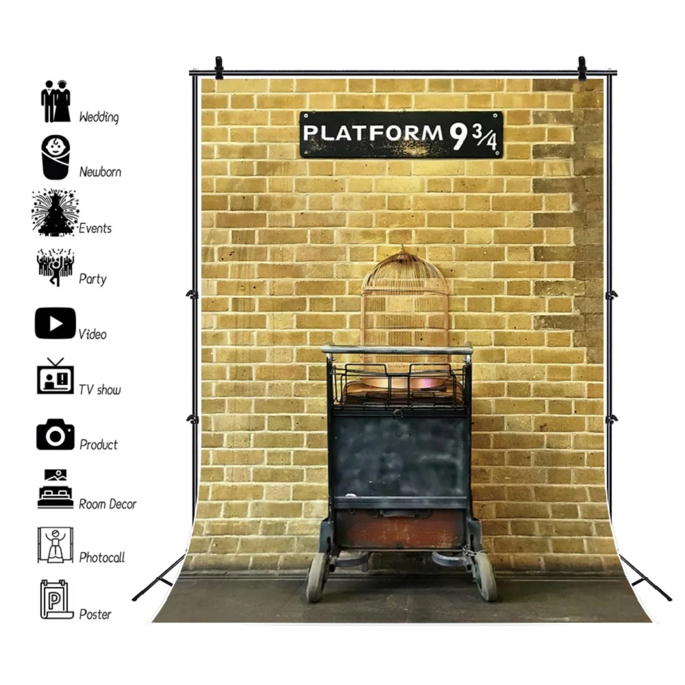 Platform 9 3/4 Backdrop Magic Birthday Decoration for Kids Party Brick Wall Door Banner Station Photography Background Props