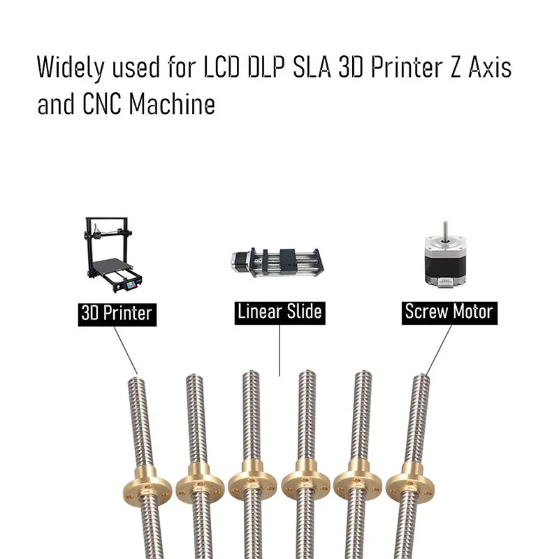 2PCS T8 Lead Screw Diameter 8mm Lead 8 Pitch 2mm Length 100-550mm Trapezoidal Screw With Brass Nut For CNC 3D Printer